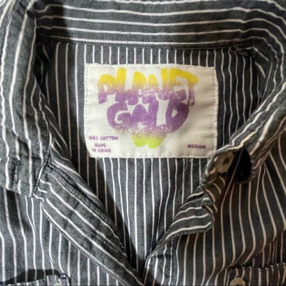 Planet gold striped cotton button up size M - Picture 8 of 10